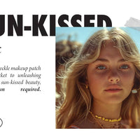 Advertisement for Fazit sun-kissed makeup patch with a model and text on a white background.