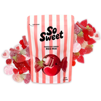 Bag of Swedish candy red mix with 'So Sweet' branding on a white background