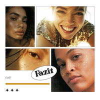 Collage of women with gold makeup and 'Fazit' brand logo.