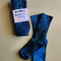 Dark blue tie dyed socks.
