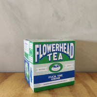 A box of 15 tea sachets of roasted mate tea by Flowerhead Tea.