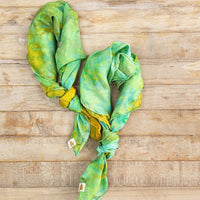 Bright green tie dye silk bandana