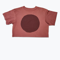 Brown t-shirt with a large brown circle on a white background