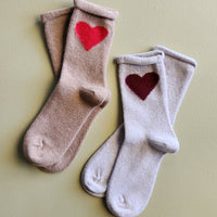 Heart Cashmere Crew Sock - Beige