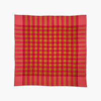 Coral pink and ochre plaid cotton fabric napkins.