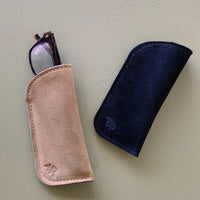 Suede Eyeglass Case - Taupe/Cobalt
