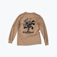 Long Sleeve t-shirt with an illustration on the back that shows a Joshua Tree and desert scene with the words "Don't be a prick"