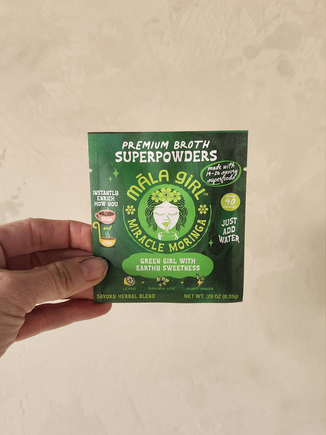 A single serve packet of mushroom based broth.