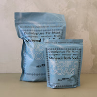 Two packages of Pacific Coast Mineral Bath Soak on a neutral background