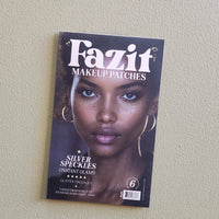 Fazit makeup patches packaging with a model on a beige wall