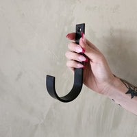Oversized black steel J hook
