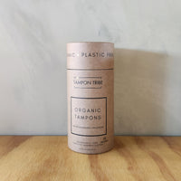 A tubular cardboard box containgin 16 regular organic tampons.
