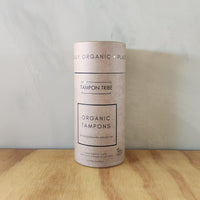 A tubular cardboard box containing 14 Mixed organic tampons.