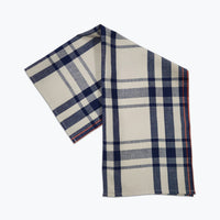 navy blue and cream plaid cotton tea towel.