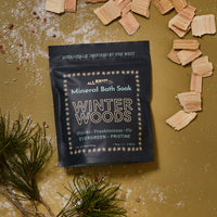 A package of All Roads bath soak winter woods.