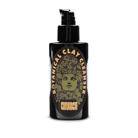 Bottle of Botanical Clay Cleanser with a green label featuring a face design on a white background.