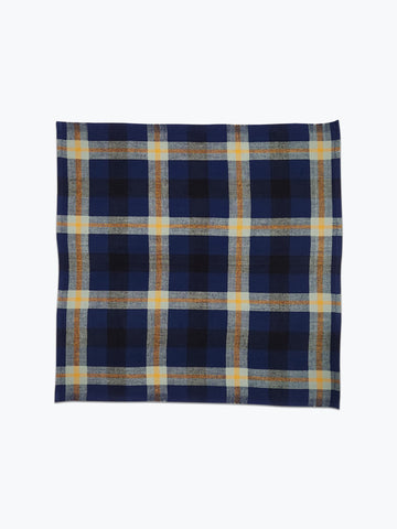 Plaid napkin in deep blue, navy and sage green.