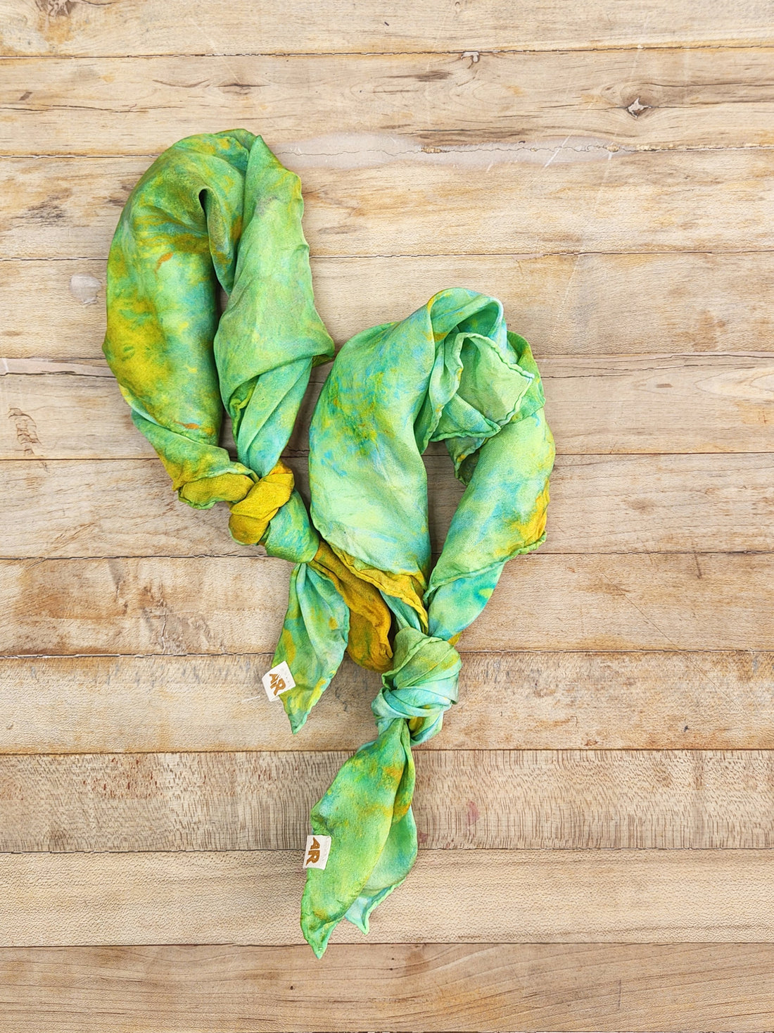 Bright green tie dye silk bandana
