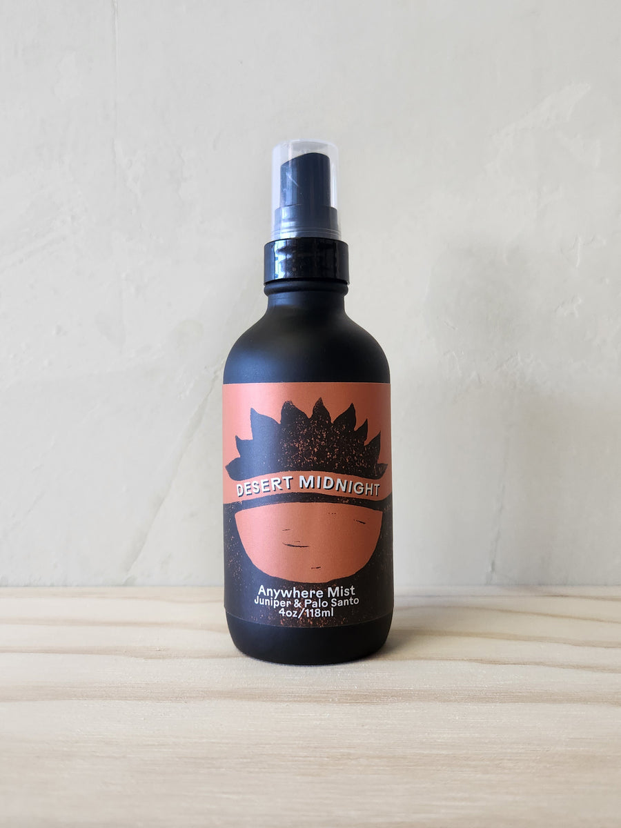 4oz bottles of distilled water blended with essential oils. The scent is juniper and palo santo.
