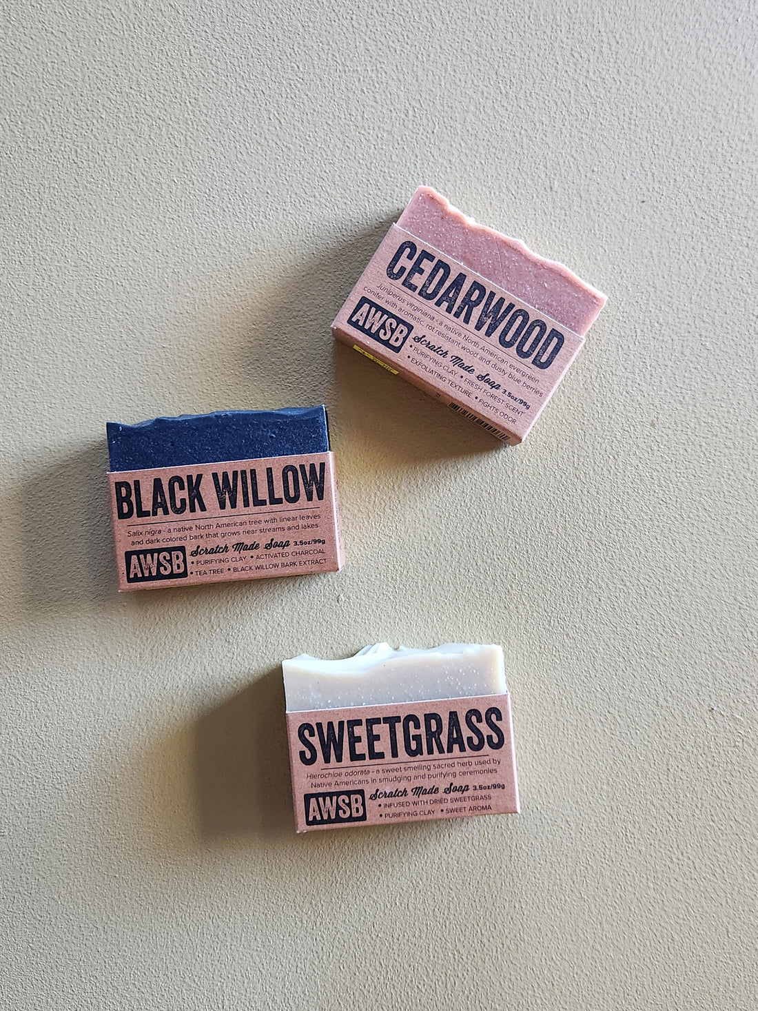 Three bars of soap with labels &