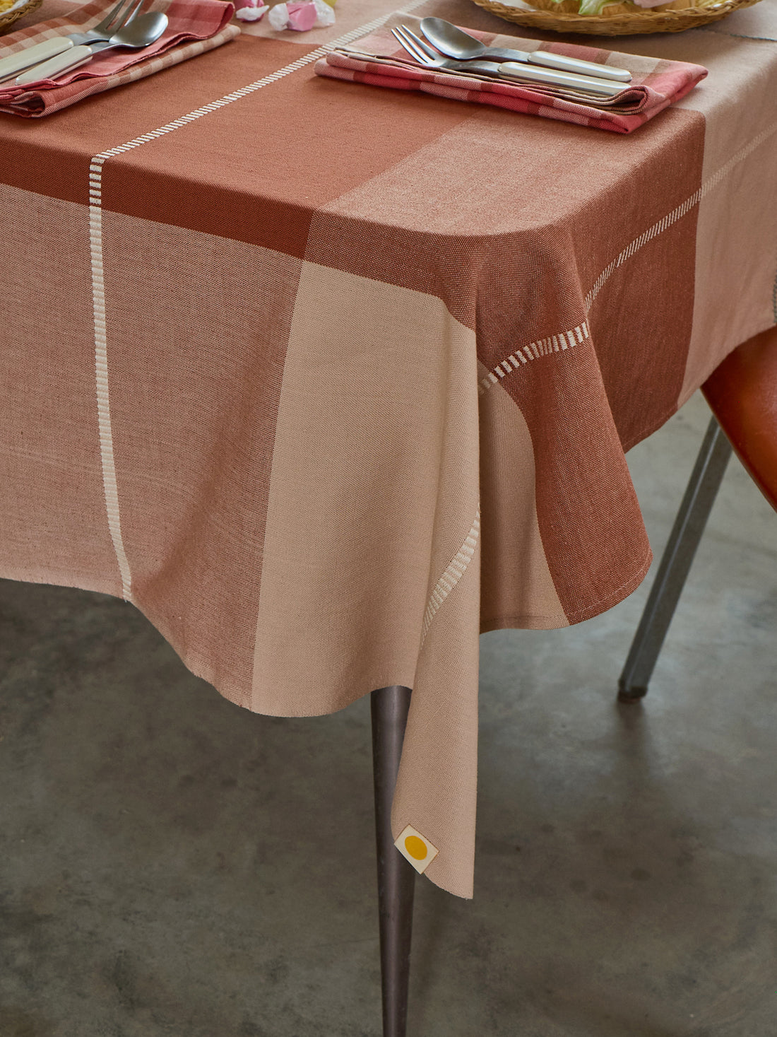 Tablecloth with a checkered pattern on a table