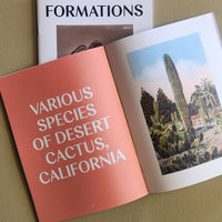 Open book showing images of desert cacti with a cover titled 'Various Species of Desert Cactus, California'.