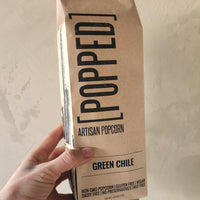 a bag of popcorn seasoned with hatch green chile powder.