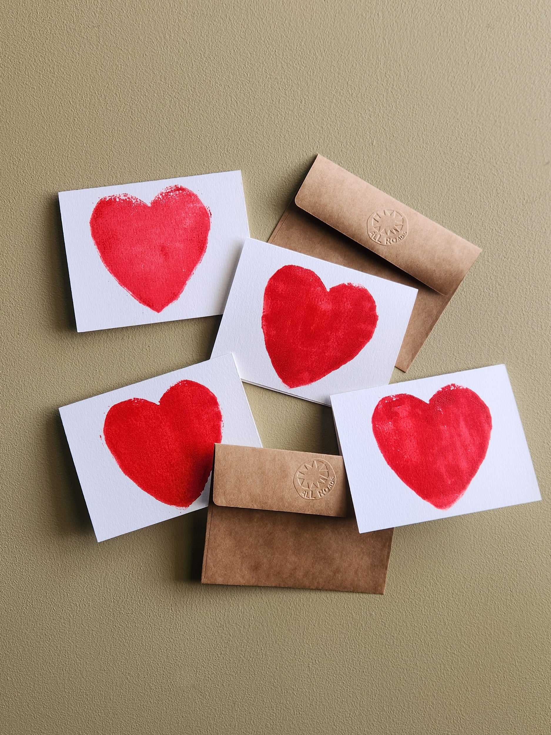 Block Print Note Card - Heart set of 4 – All Roads