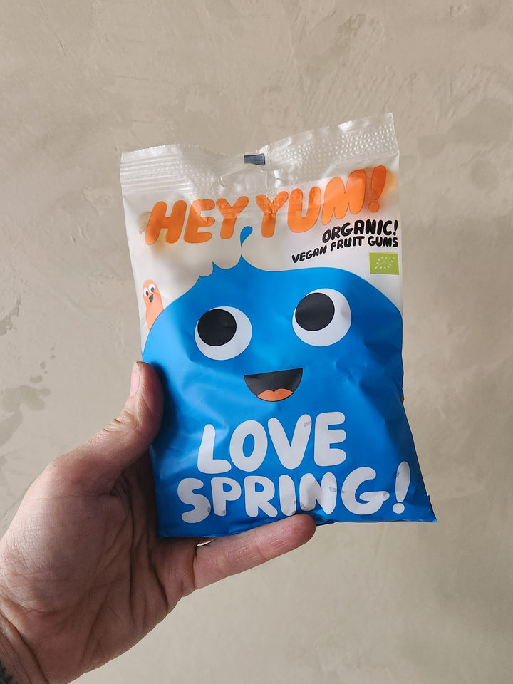 A bag of vegan fruit gummy candy.