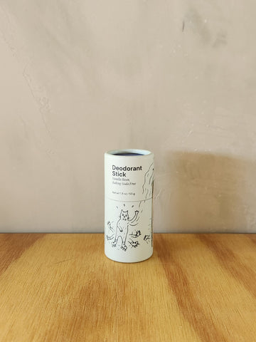 A natural, vanilla scented deodorant stick in a cardboard tube. 