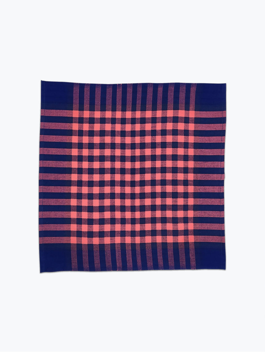 Navy blue and candy pink gingham plaid cloth napkins.