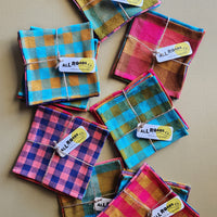 Set of 4 mix fabric cocktail napkins made from scraps leftover from Spring 25 tabletop production.