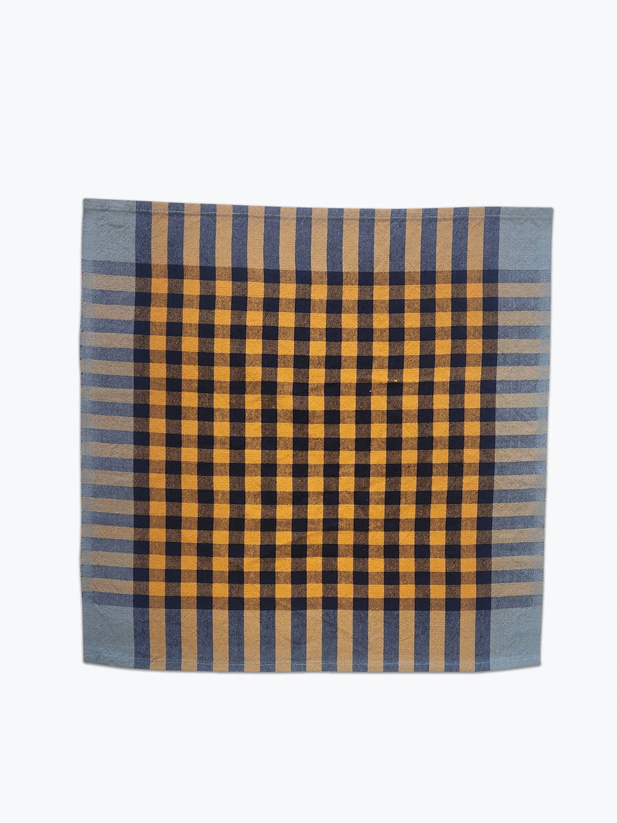navy and ochre plaid gingham napkin.