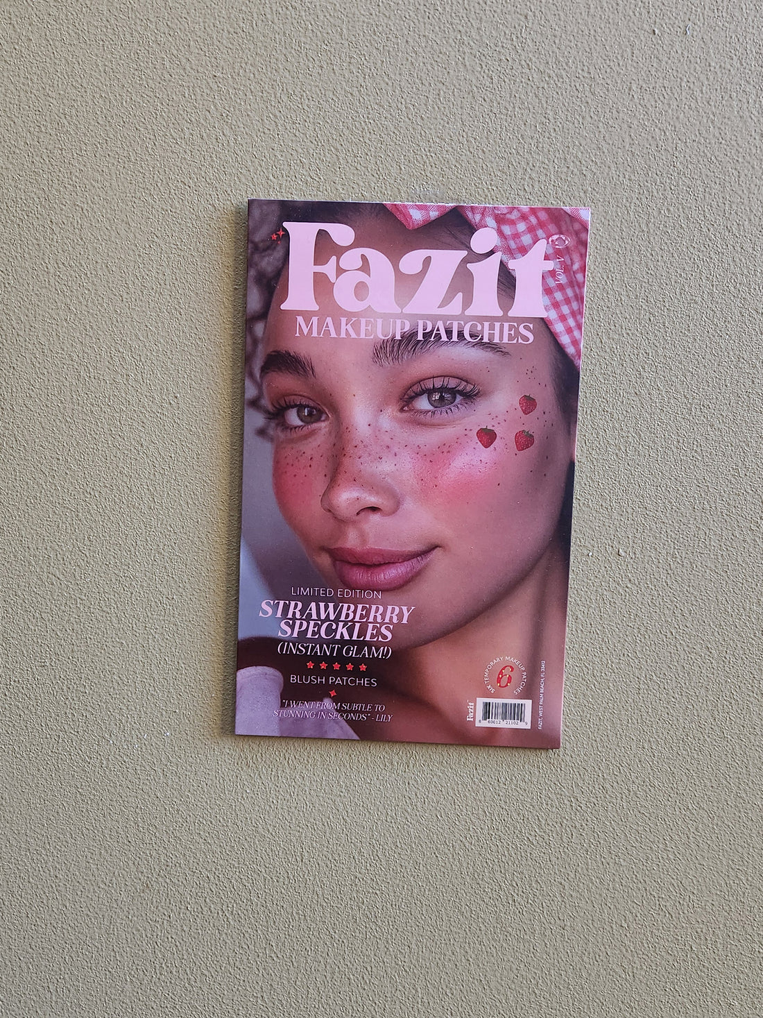 Fazit makeup patches packaging on a gray wall