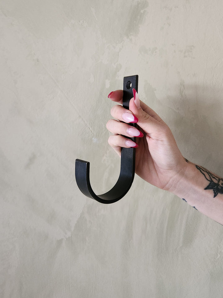 Oversized black steel J hook