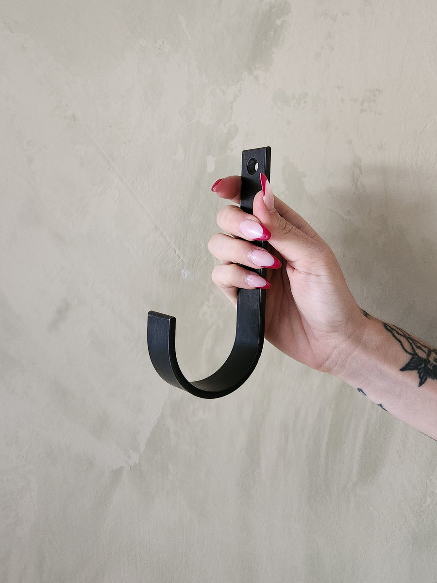 Oversized black steel J hook